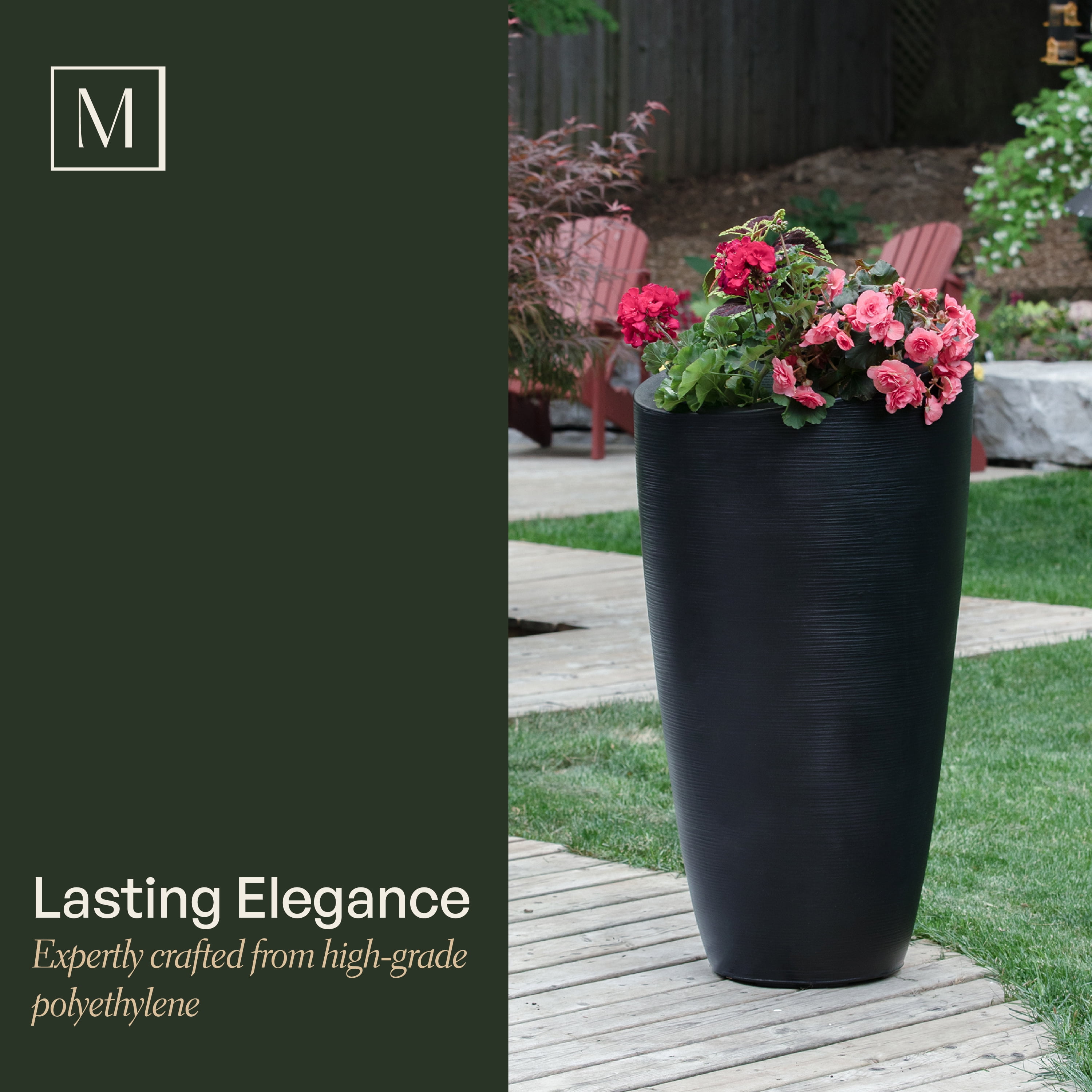 Mayne Modesto 22" x 22" x 42" Round Black Plastic Planter