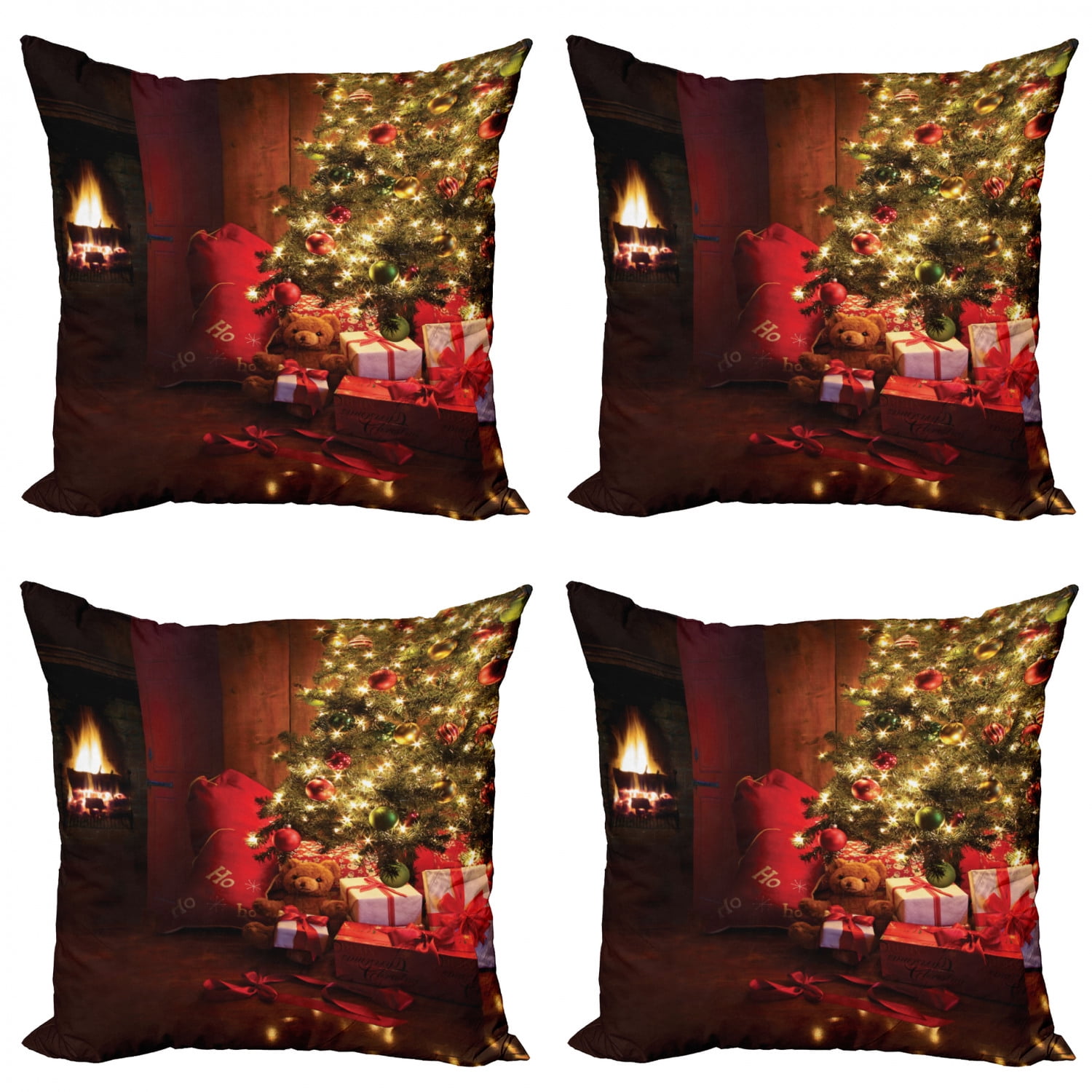 Christmas Throw Pillow Cushion Case Pack of 4, Xmas Scene Celebrations