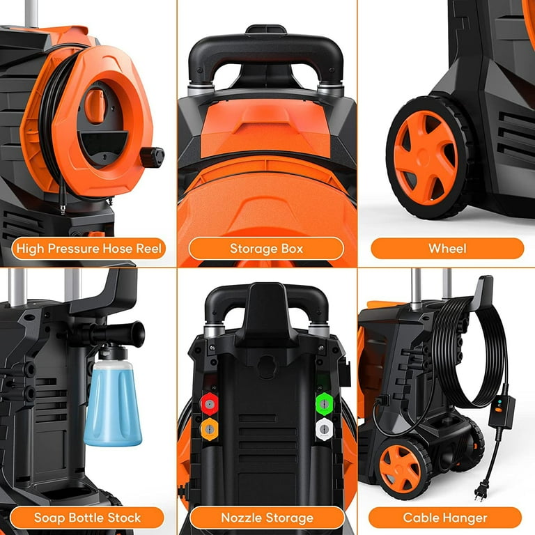 Vebreda 3300 PSI Electric Pressure Washer for Cars Homes Driveways Patios Orange