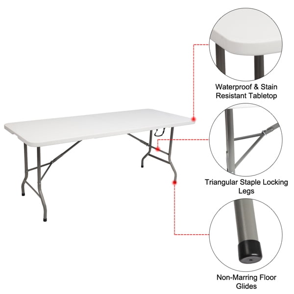Alvantor 6FT Folding Table, Portable Fold-in-Half HDPE Plastic Dining Table with Powder Coated Steel Frame for Picnic Party Camping,White