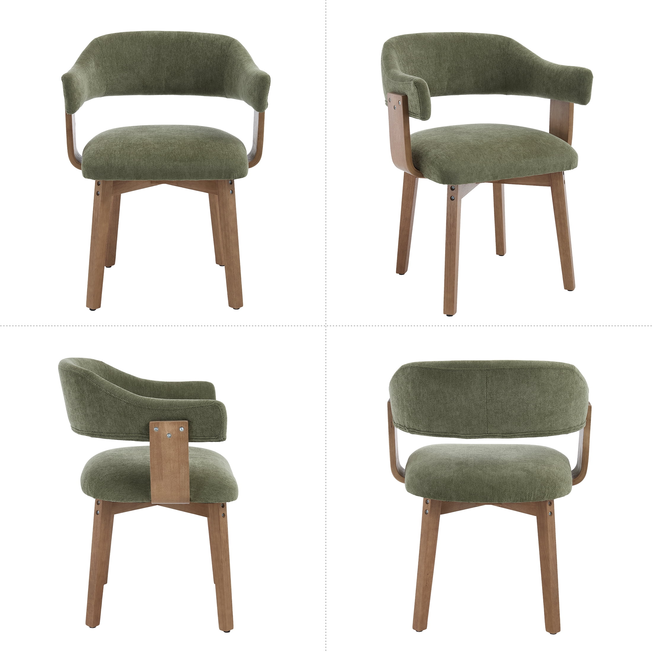 Guyou Modern Dining Chair Set of 4, Chenille Upholstered Dining Room Armchair with Curved Backrest, Mid-Century Wooden Kitchen Side Chairs for Dining Room Living Room, Green