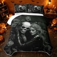 thumbnail image 2 of Erosebridal Spooky Skeleton Lover Twin Quilt Set, Boho Grey Rose Twin Coverlet Set for Boys Girls, Black Grey White, 2pcs 1 Bedspread and 1 Pillowcase, 2 of 7