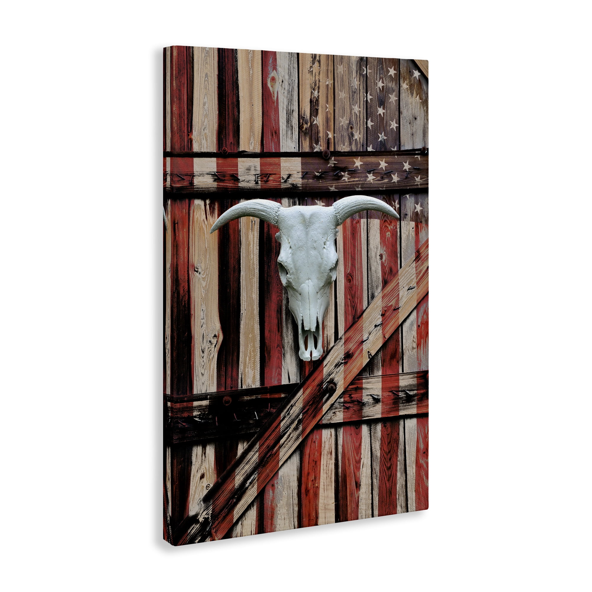 Stupell Industries Patriotic Cow Skull Transportation Painting Gallery Wrapped Canvas Art Print Wall Art, 24 x 36