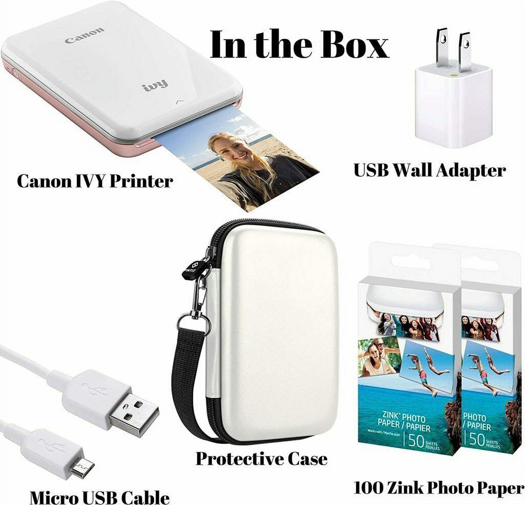 Canon IVY Mobile Instant Mini Photo Pocket Printer Bluetooth W Zink Photo Paper  Sticker (100 Sheets) Case, Charging Cable & Wall Adapter 