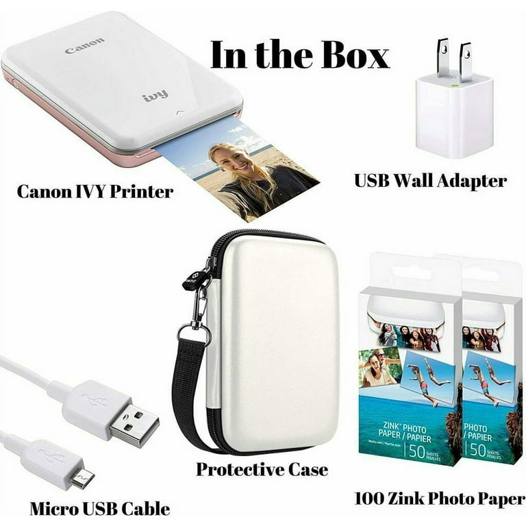 Canon IVY Mobile Instant Mini Photo Pocket Printer Bluetooth W Zink Photo Paper  Sticker (100 Sheets) Case, Charging Cable & Wall Adapter 