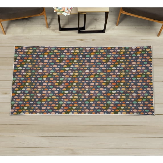 Abstract Decorative Rug, Colorful Circular Large Polka Dots Bubble Happy Hipster Fun Print, Quality Carpet for Bedroom Dorm and Living Room, 6 Sizes, Sea Green, by Ambesonne
