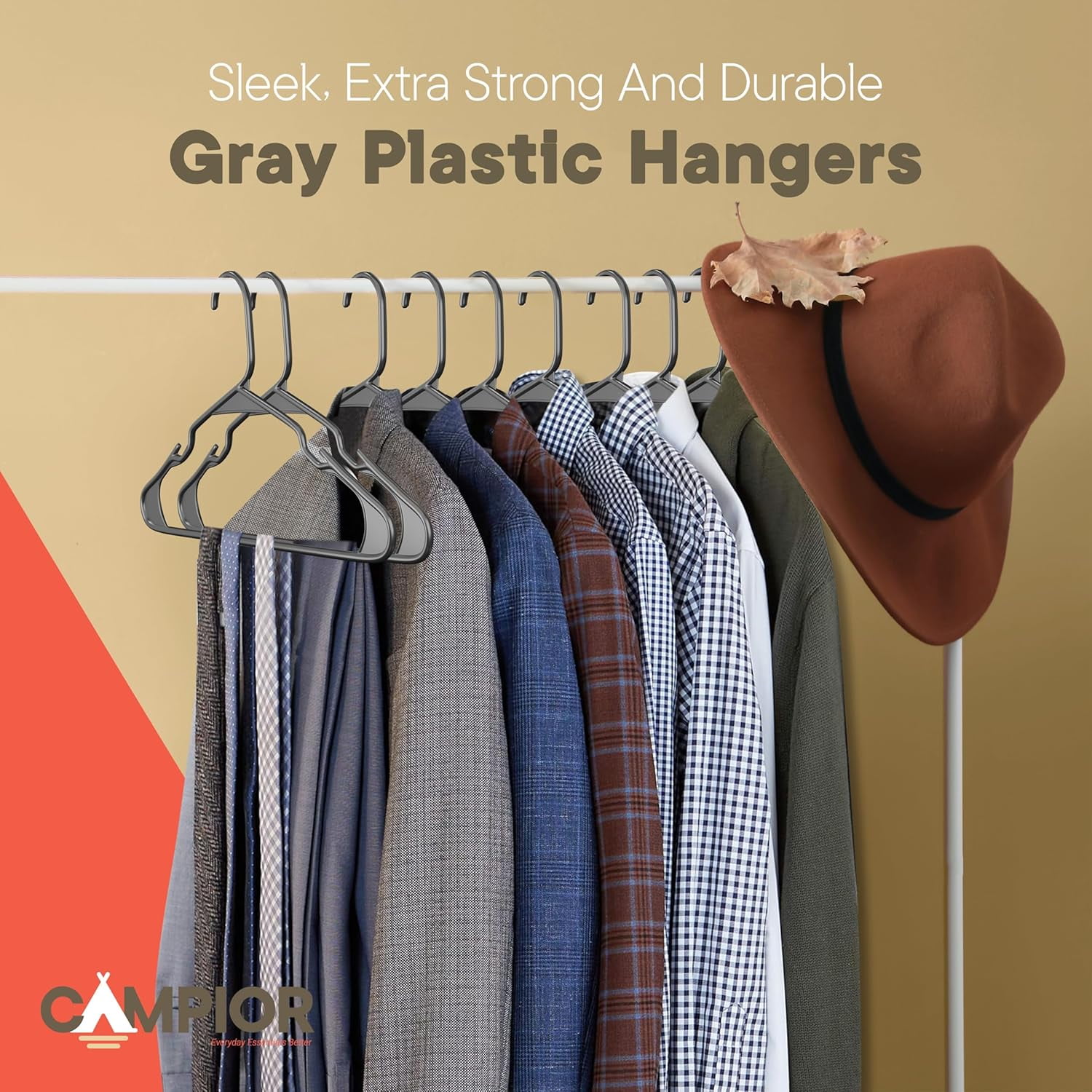 Gray Plastic hangers 120 Pack– Heavy-Duty Plastic Hangers Slim and Space-Saving Hangers, Durable & Lightweight PP Hangers with Non-Slip Shoulder Notches for Slip Dresses, Suits, Jackets & Camisoles