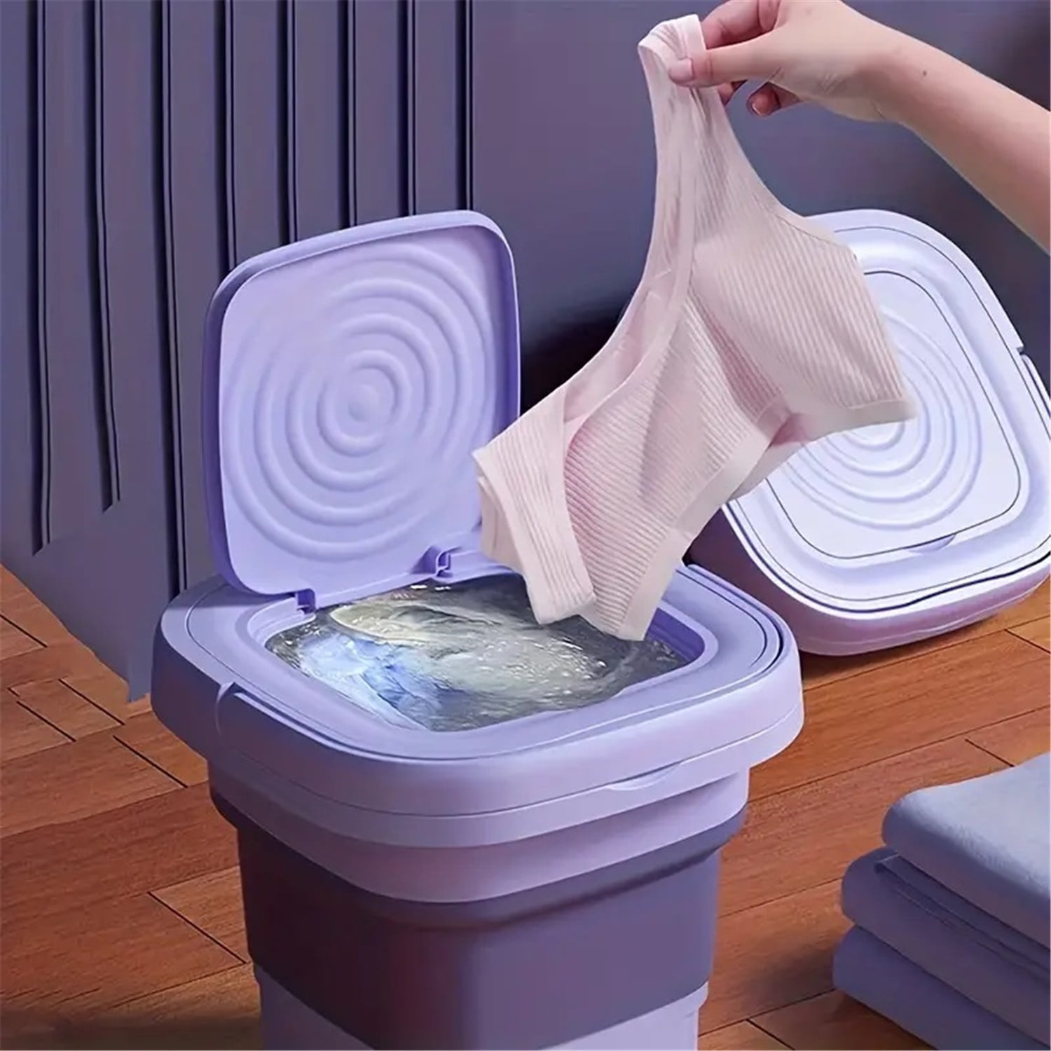 LINKPAL Portable Washing Machine, Mini Foldable Washer and Spin Dryer Small Foldable Bucket Washer, Suitable for Apartment Dorm,Travelling，Best Gift Choice (Purple-8 L)
