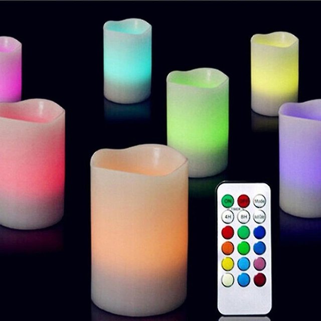 Paquete de 3 velas LED parpadeantes, luces de control remoto, lámpara de borde ondulado de cera sin llama de 12 colores