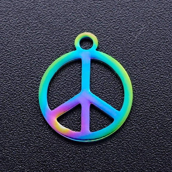 5Pcs 304 Stainless Steel Peace Sign Pendants 14x12x1mm Flat Peace Symbol Charms Metal Peace Sign Charms Pendants with 1.5mm Hole Rainbow Color Ideal for Jewelry Making and Craft Projects