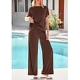 thumbnail image 2 of PRETTYGARDEN Women's Summer 2 Piece Matching Lounge Sets Short Sleeve Shirts Tops Wide Leg Pants Travel Airport Outfits, 2 of 7