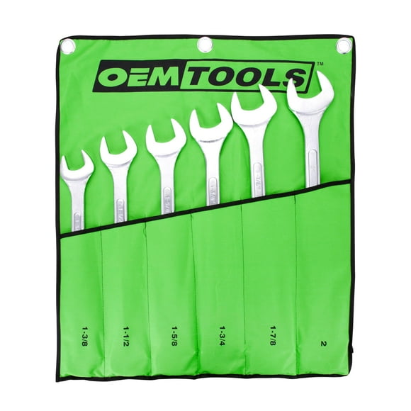 OEMTOOLS 22113 Ensemble de Clés à Angle Jumbo SAE, Grand Accès de Fixation pour Entretien Intensif, 6 Pcs de Clés de 1-3/8 Pouces à 2 Pouces, Finition Chromée, Acier au Carbone, Rouleau de Clé Inclus