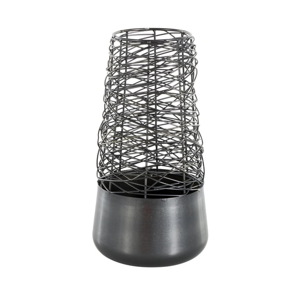 DecMode 14" Abstract Intertwined Wire Black Metal Vase with Solid Matte Base
