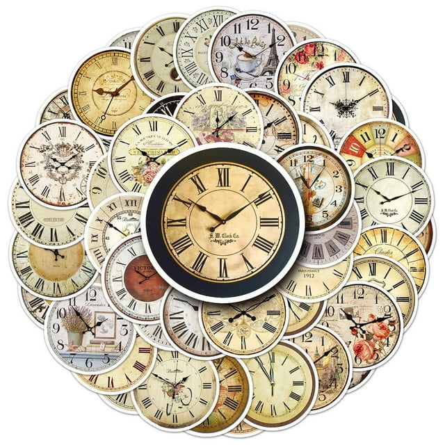 Calcomanías de PVC con forma de reloj nostálgico con dibujos animados de anime, 50 unidades