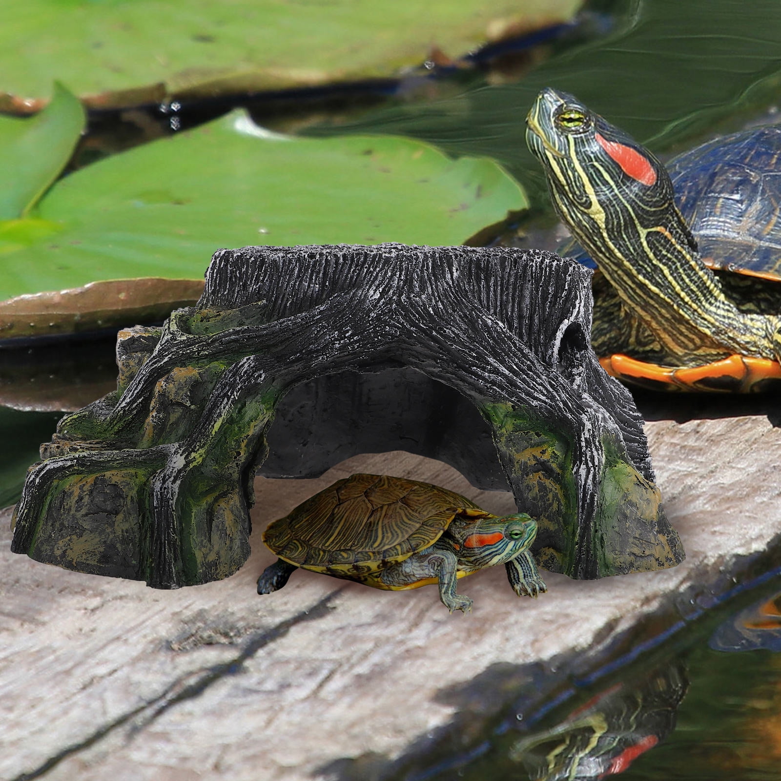 Luxshiny Dark Green Resin Turtle Dock Platform for Desktop Decoration, Turtle Climbing, Resting, and Habitat Enhancement