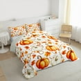 thumbnail image 3 of Manfei White Orange Pumpkin Queen Comforter Set, Vintage Rustic Flower Floral Bedding Comforter Set, Maple Leaf Reversible Bedding Set, Ultra Soft Home Decor, 3pcs, 3 of 8
