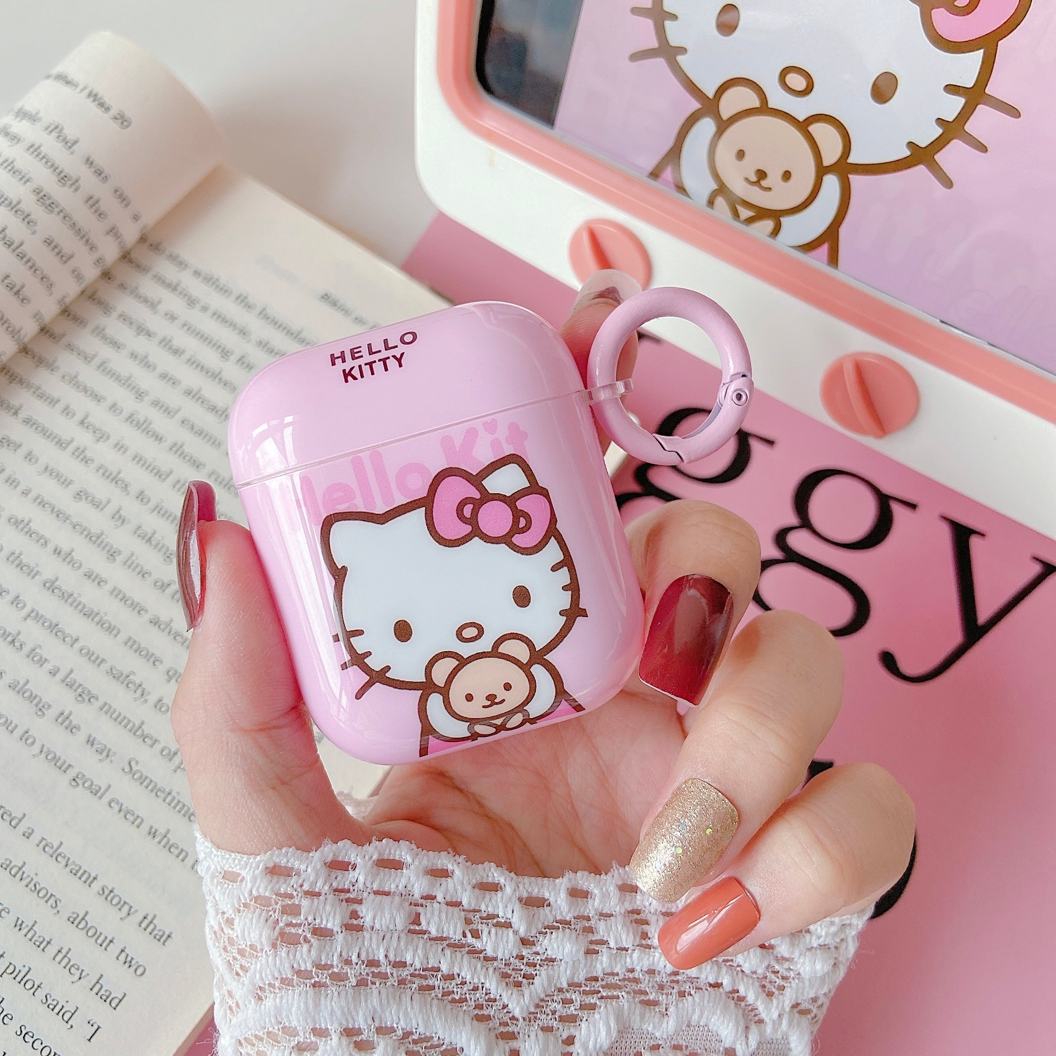 Lovely Sanrio Hello Kitty Pattern Earphone Case For Airpods 1 2 3 and Pro Wireless Pink Earphone Cove Soft Case Capa Cartoon Cat