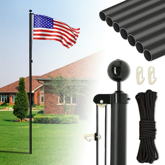 Ktaxon Flag Pole Kit with 25FT  Aluminum Extra Thick Flagpole, 5x3 US Flag, Heavy Duty Black Flag Poles for Yard