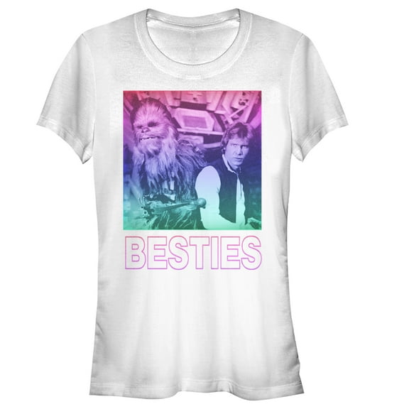 Junior's Star Wars Han Solo and Chewbacca Besties Graphic Tee White Large