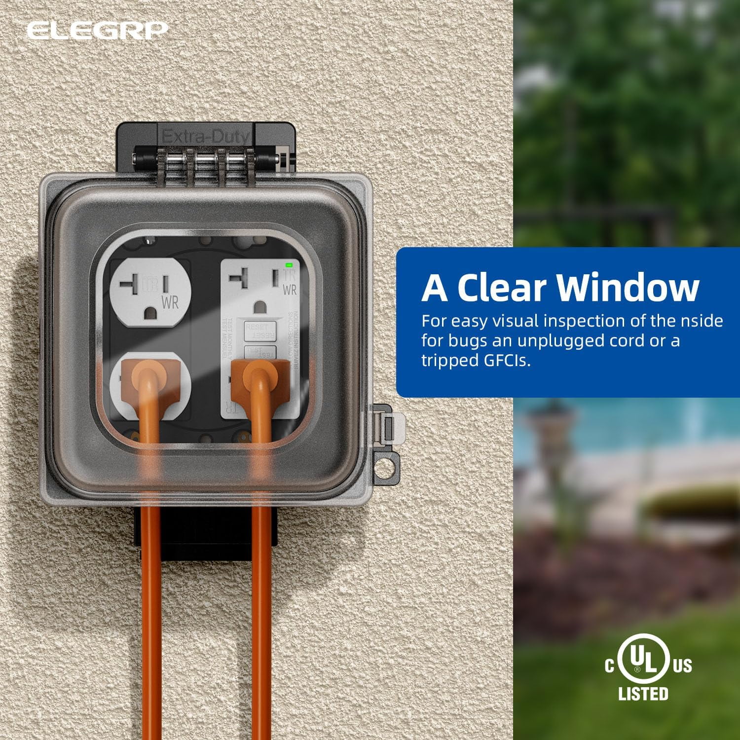 2-Gang Weatherproof Outdoor Outlet Cover, 5.33 in Deep, Extra-Duty Clear in-Use Outlet Cover for GFCI/Decorator Receptacles, 40-in-1 Custom Configurations, UL/CUL Certified, 1 Pack