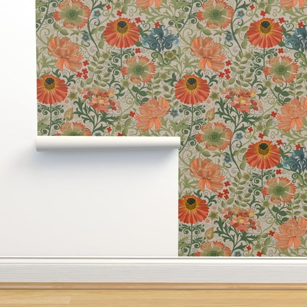 Peel & Stick Wallpaper 9ft x 2ft Art Nouveau Light Taupe Floral