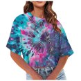 thumbnail image 1 of Posijego T-Shirts Teinture sur Nœuds Graphiques pour Femmes Été Décontracté Col Rond Manches Courtes Crop Tops, 1 of 6