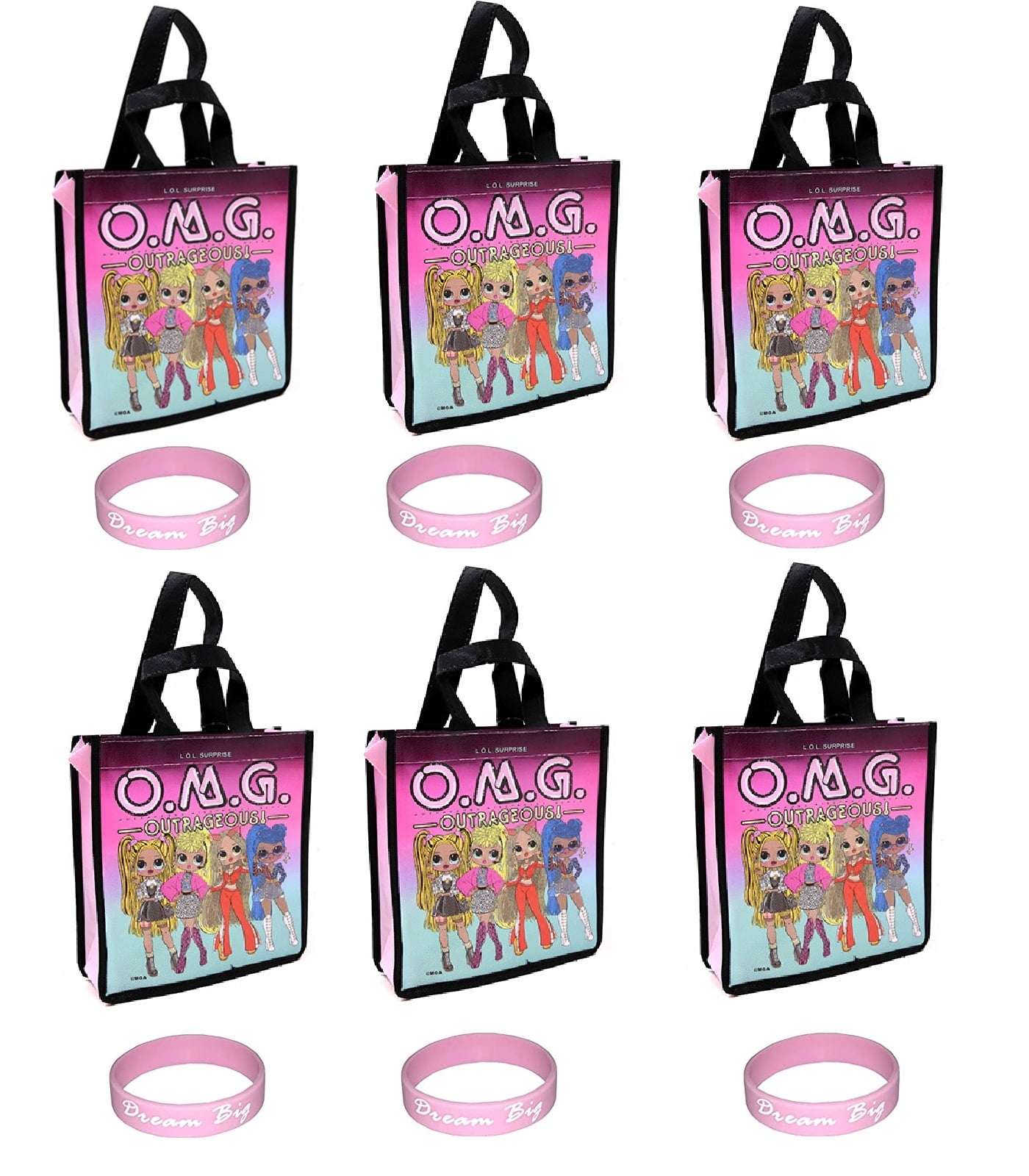 SURPRISE Set of 6 Reusable 12 Inch Tote Bags Party Favor Goodie Treat L.O.L 