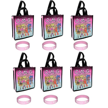 L.O.L. Surprise! Reusable Tote Party Bags with Bracelets, 8", 6 Count