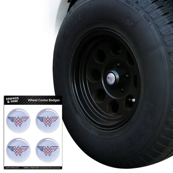 Wonder Woman USA American Flag Logo Tire Wheel Center Cap Resin-Topped Badges Stickers