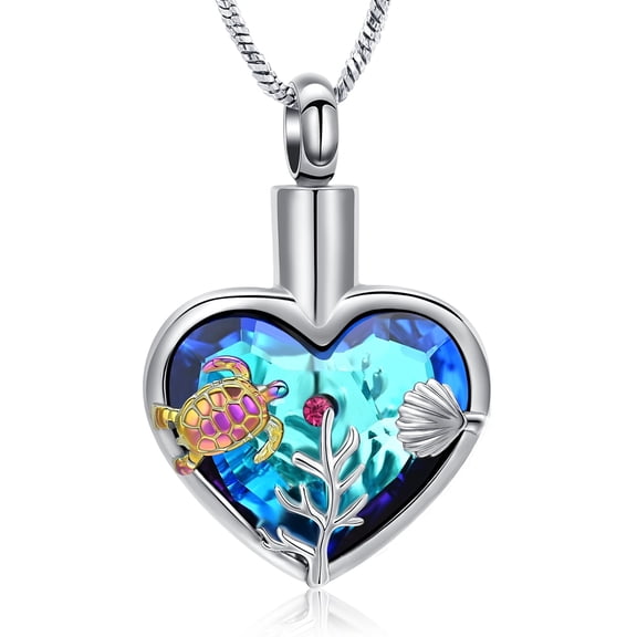 Sea Turtle Urn Necklace for Ashes Simulated Birthstone Women Men Cremation Jewelry for Ashes Urns for Human Ashes Pendant Necklace with Funnel Filler Kit