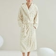 thumbnail image 6 of Htigea Womens Plush Hooded Robe Warm Flannel Shower Bathrobe Soft Comfy Home Loungewear Warm Winter Nightgown Sleepwear Beige,XXL, 6 of 6