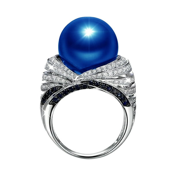 Estilo de joyería de moda anillo de circón azul y y popular atmósfera de perlas mano Europea Anillos Retro