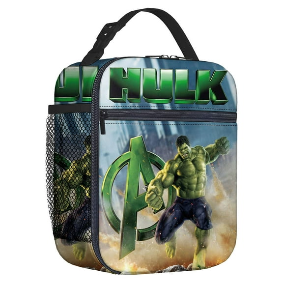 For Hulk Movie Themed Insulated Lunch Bag – Reusable Water Resistant Cooler Tote, with Mesh Side Pocket and Zipper, Lunch Box Size 8.66x4.33x10.24 Inch Suitable for Camping, Trips, Picnics
