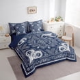 thumbnail image 3 of Homewish Vintage Damask Floral 7pcs Bedding Comforter Set,Boho Style Queen Bedding Sets,Blue White Queen Sheet Sets For Adults,Breathable Bedroom Decorative Reversible, 3 of 8