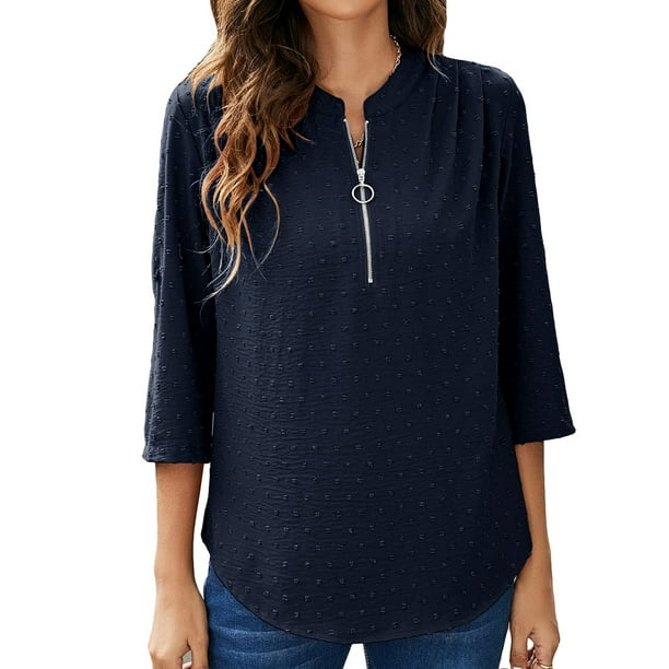 Tops De Manga Tres Cuartos Blusa De Moda Para Mujer Con Cremallera Para El Club Para El Trabajo Para Dama ANGGREK Otros Bodega Aurrera en linea