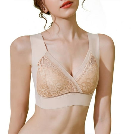 Wire Free Bra Leisure Sports Bra Female Seamless Underwear Floral Lace Bra Thin Cup Bra Front Cross Lace Bra Full Cup Bra Women Push Up Bralette