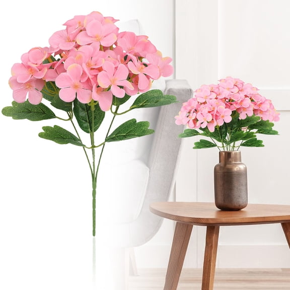1 Bunch Artificial Hydrangea Bouquet, Real touch Fake Flower for Home Table Centerpiece, Wedding Decor Festival Bouquet, Uv Resistant Silk Plant (Pink)