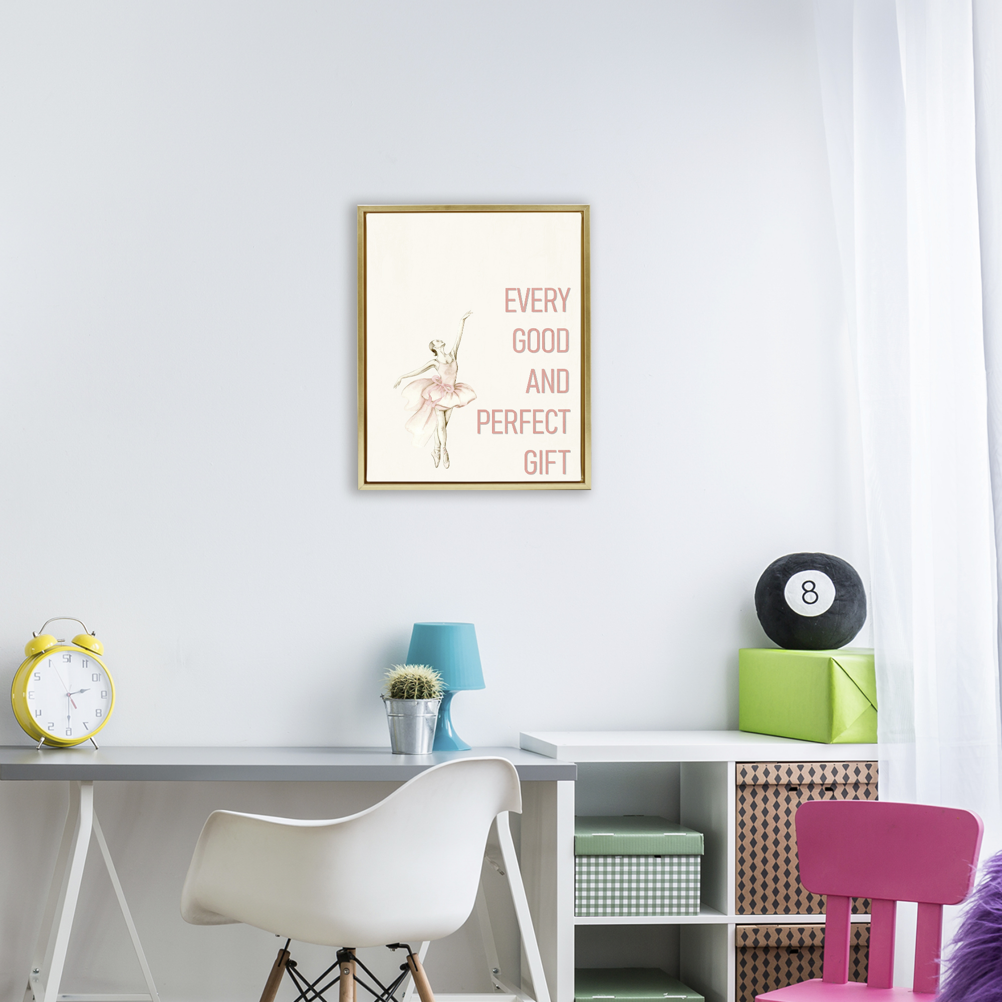 Good & Perfect Gift Ballerina Gold Framed Floater Canvas Wall Art, design by Kim Allen