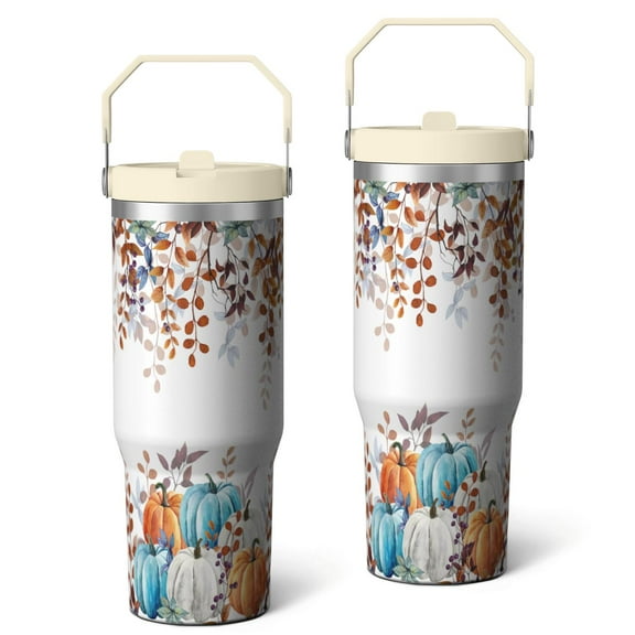 30oz Pumpkin Tumbler Fall Limited Edition - Insulated Stainless Steel Flip Straw Cup with Leak-Proof Lid,Autumn Thanksgiving & Christmas Gift for Women Men