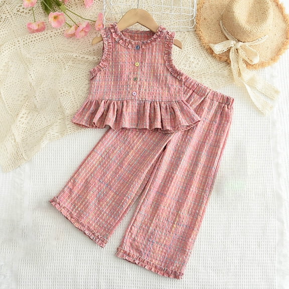 Amidoa Girls 2 Piece Outfits Summer Clothes Cotton Tank Top and Casual Short Kids Clothing Sets Pink Size 8