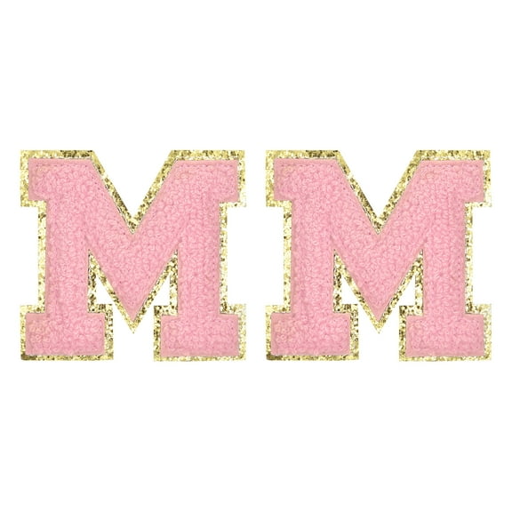 Uxcell Chenille Letter Patches 2.2" Self Adhesive Letter M Stick on Embroidered Patch for Clothing Repair (Pink, Pack of 2)