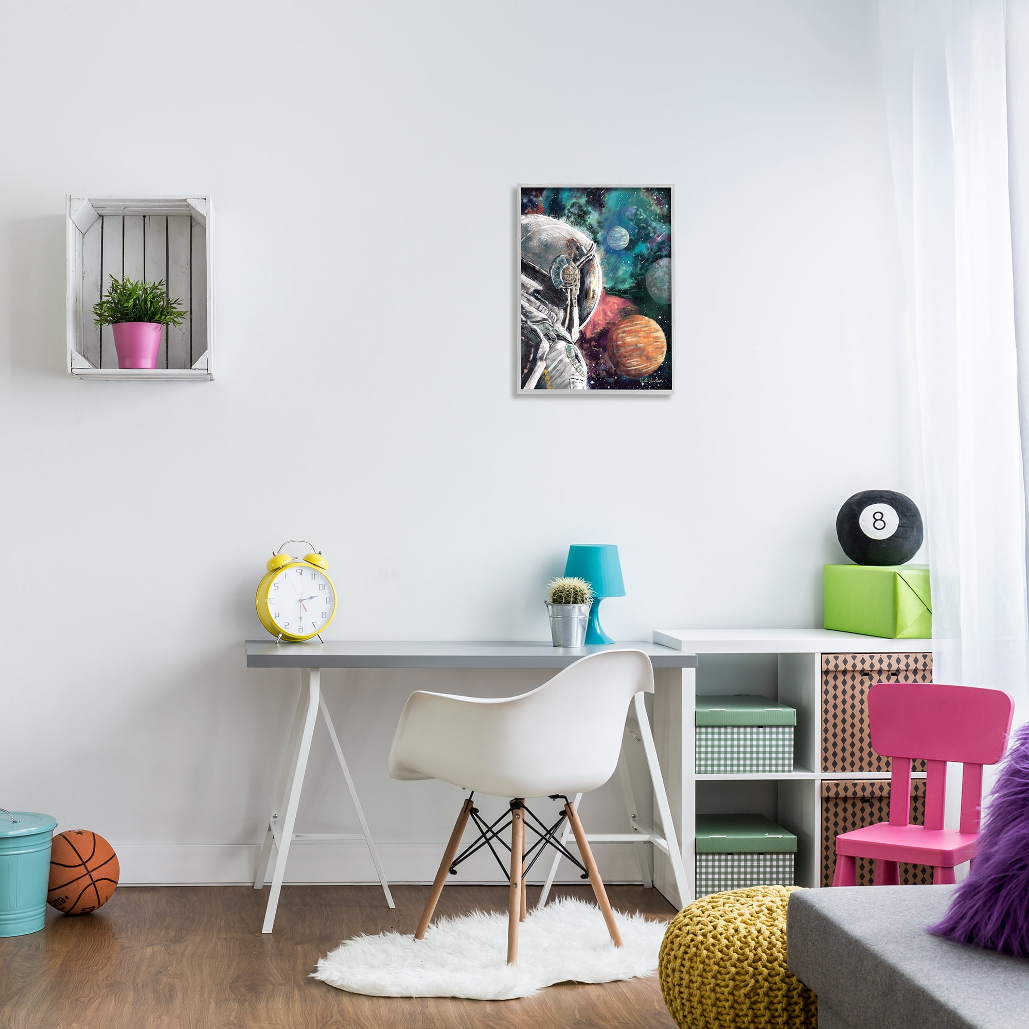 Stupell Industries Astronaut & Outer Space Novelty Painting Gray Framed Art Print Wall Art, 16 x 20