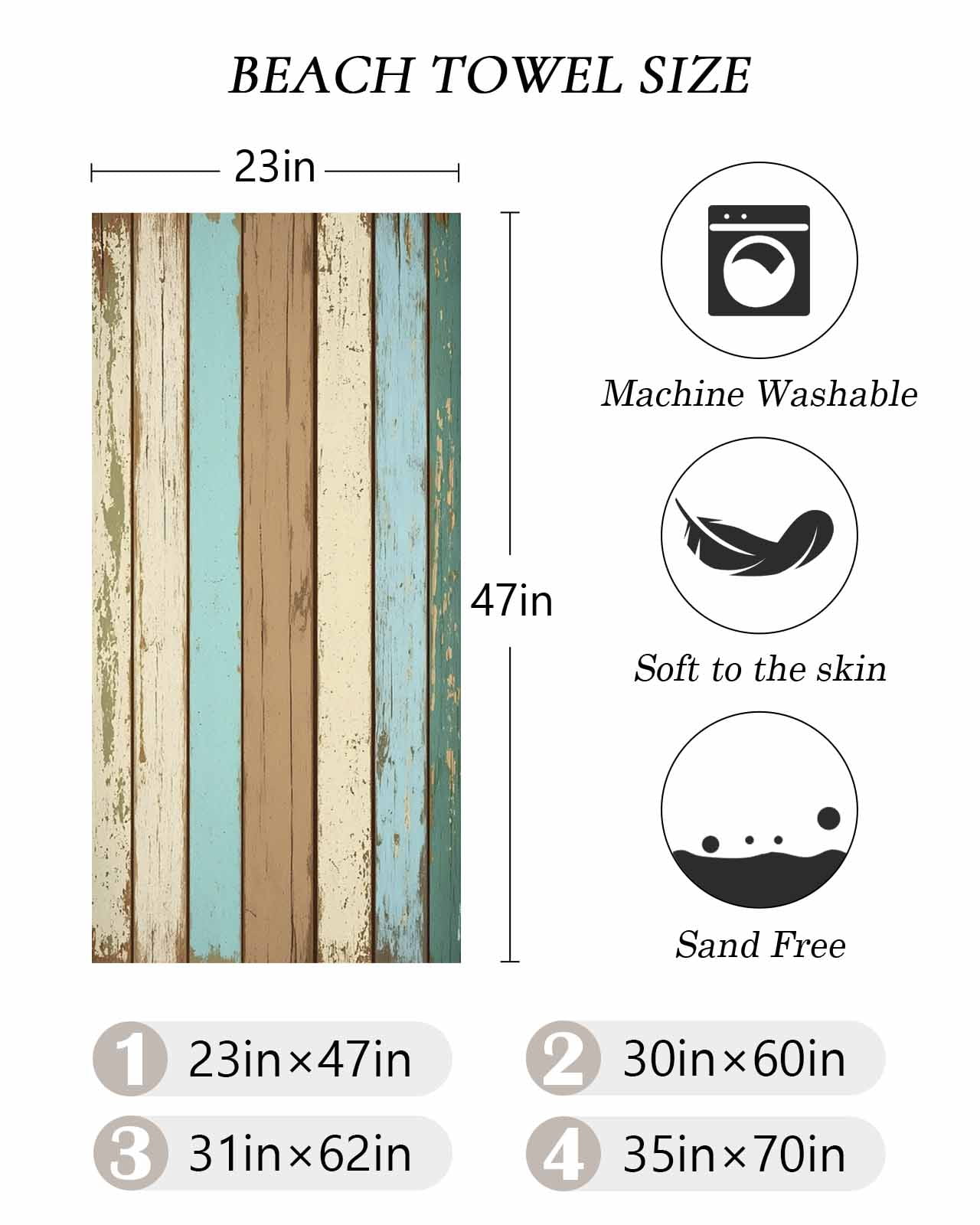 Farmhouse Teal Brown Beach Towels Oversized Super Absorbent, Ombre Wooden Vintage Lightweight Bath Towel Quick Dry Sets For Bathroom/Pool/Rv Camping/Beach Play/Gym Room/Picnic 30"x60"