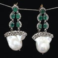 thumbnail image 5 of Natural Pearl Emerald,Diamond Gemstone 925 Sterling Silver Earrings, 5 of 5