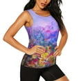 thumbnail image 2 of Xecao Colorful Purple Cosmos Flower print women's scoop neck, loose-fit workout tank tops for the gym., 2 of 9