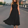 thumbnail image 4 of SMihono Womens Elegant Off Shoulder Solid Color Pleated Long Skirts Sleeveless Halter Neck Boho Beach Dress with Belt Black L, 4 of 7
