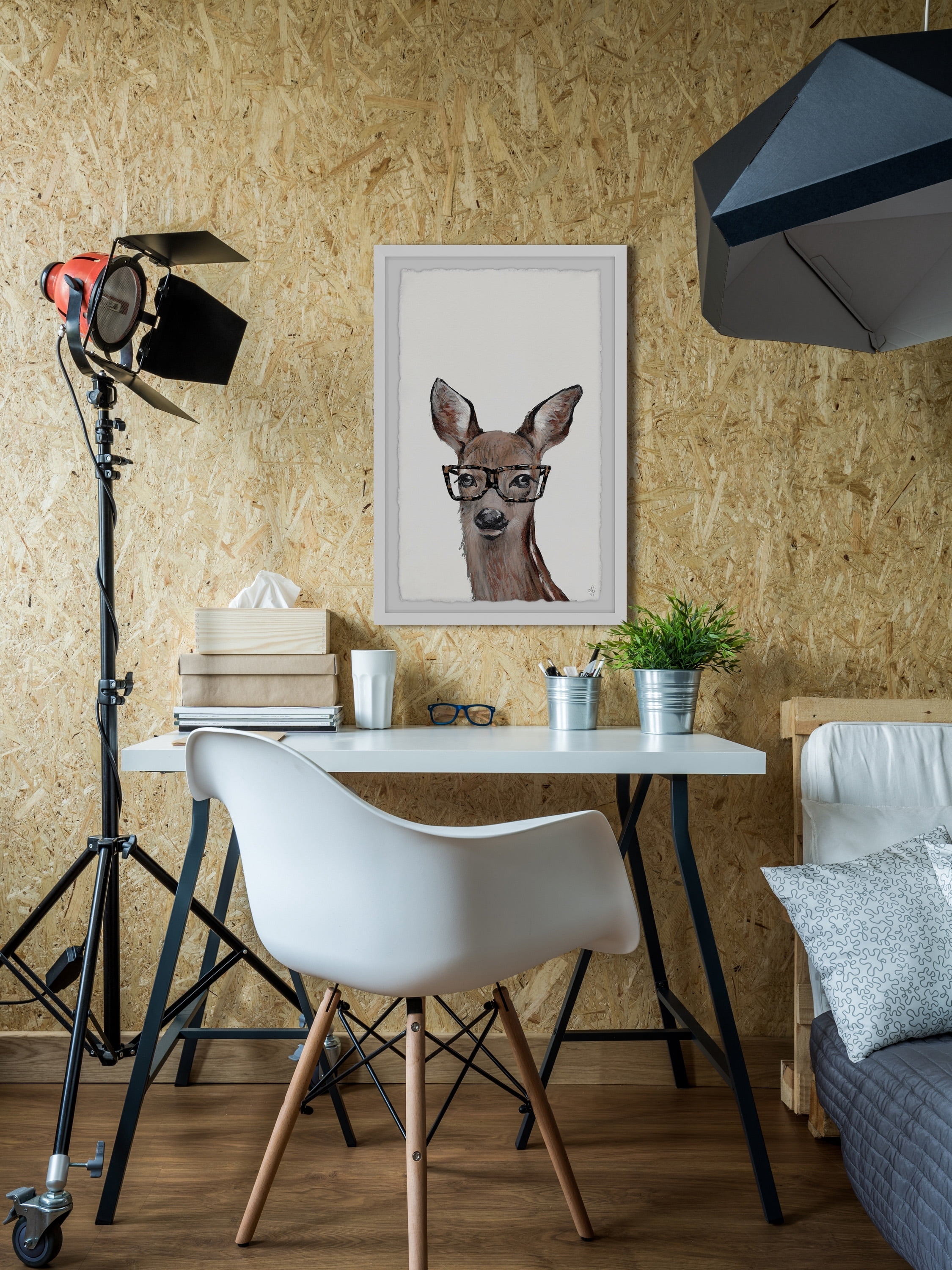 Marmont Hill Brown Hippie Deer Framed Wall Art, 12" x 1.5"