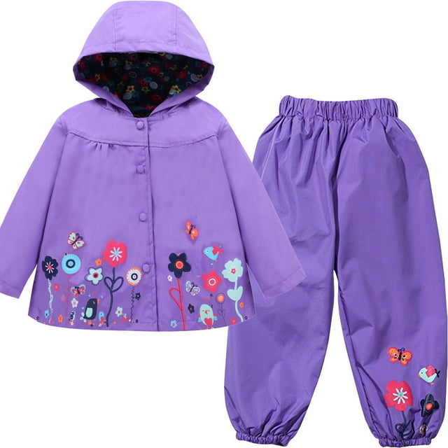 Hiiyo Coupe-Vent Imperméable pour Filles Manteau Trench et Pantalon Ensemble 2 Pcs
