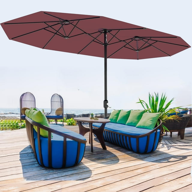 Extra Large 13ft Double-Sided Patio Umbrella - Heavy Duty Waterproof & Windproof Outdoor Market Umbrella - Rectangular Canopy with Easy Crank - No Base Included