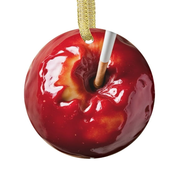 Red Candied Apple Food Lovers Foodie Novelty Holiday Christmas Ornament Xmas Tree Gift (Flat Design Printed on Ceramic, NOT 3D)